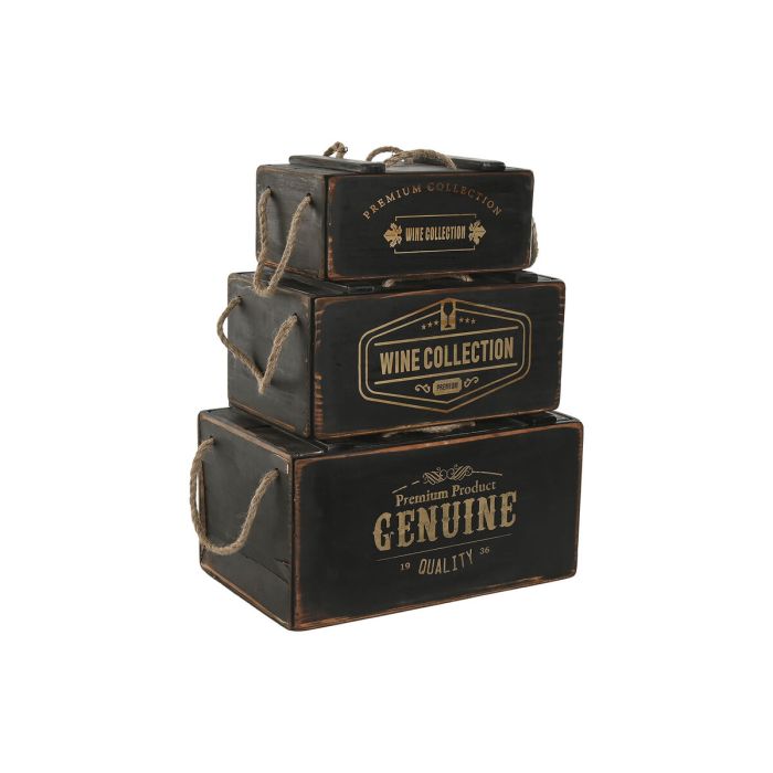 Cajas de almacenamiento Home ESPRIT Negro Madera de abeto 38 x 24 x 20 cm 3 Piezas 1
