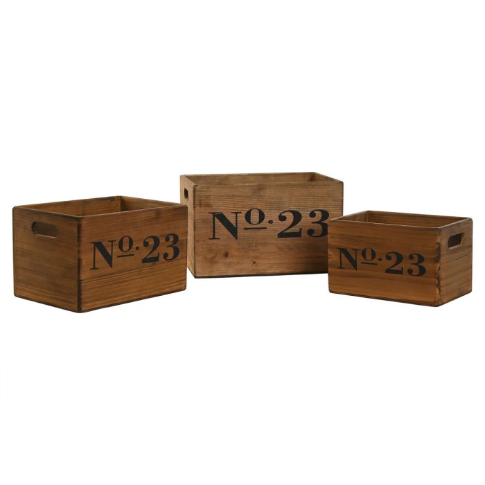 Cajas de almacenamiento Home ESPRIT N.23 Marrón Madera de abeto 37 x 27 x 23 cm 3 Piezas 1