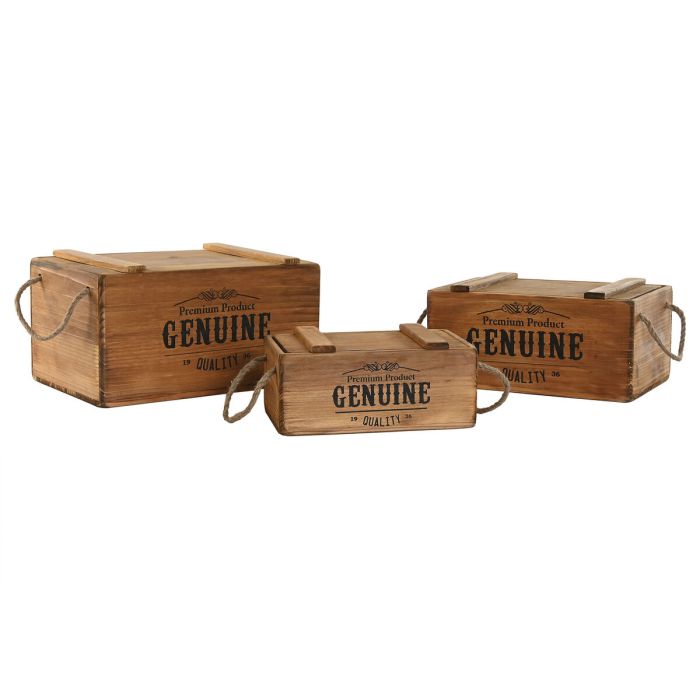 Cajas de almacenamiento Home ESPRIT Genuine Natural Madera de abeto 38 x 24 x 20 cm 3 Piezas 1