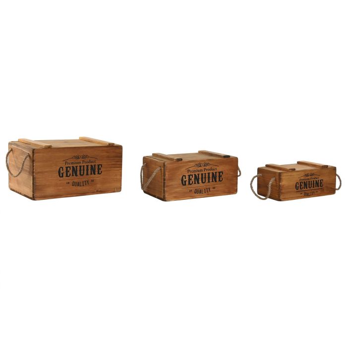 Cajas de almacenamiento Home ESPRIT Genuine Natural Madera de abeto 38 x 24 x 20 cm 3 Piezas