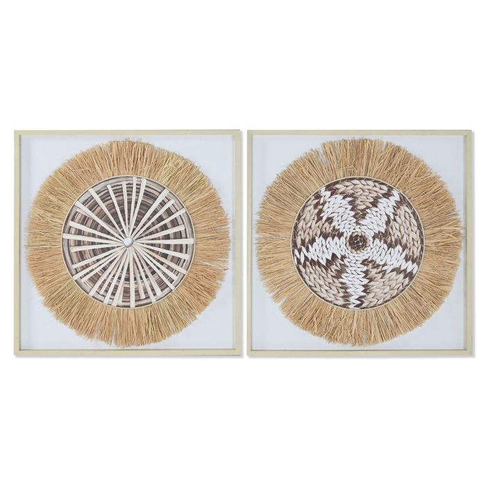 Cuadro Boho DKD Home Decor Natural Blanco 3 x 60 x 60 cm (2 Unidades) Cuadro Boho DKD Home Decor Natural Blanco 3 x 60 x 60 cm (2 Unidades)