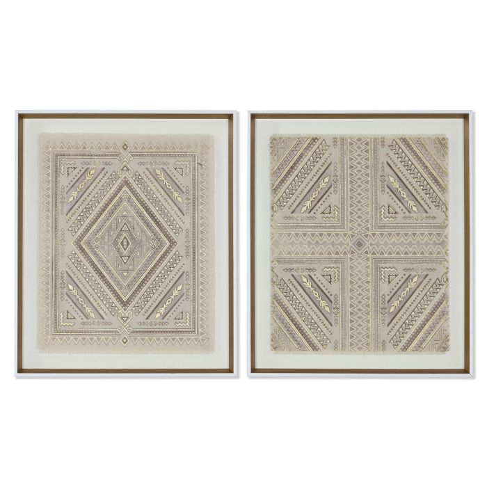 Cuadro Boho DKD Home Decor Natural Blanco 3.8 x 60 x 50 cm (2 Unidades)