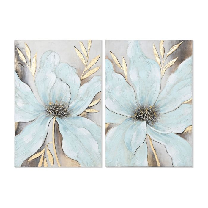 Cuadro Shabby DKD Home Decor Azul Dorado 3 x 90 x 60 cm (2 Unidades)