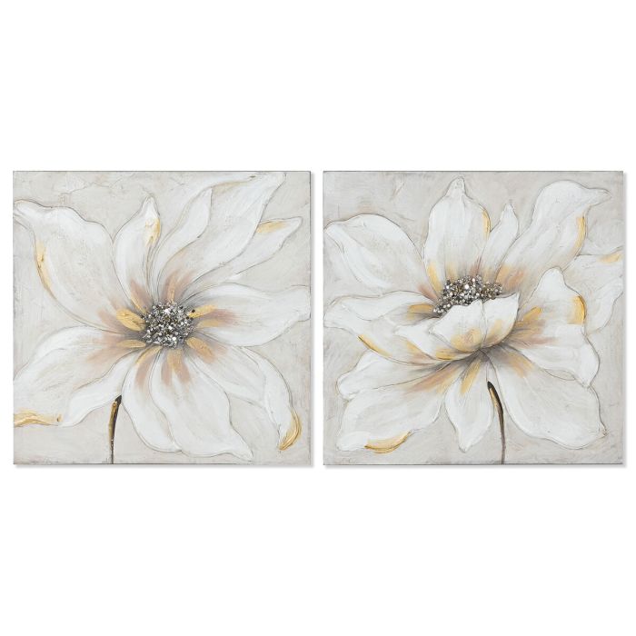 Cuadro Romantico DKD Home Decor Blanco Beige 2.5 x 50 x 50 cm (2 Unidades)