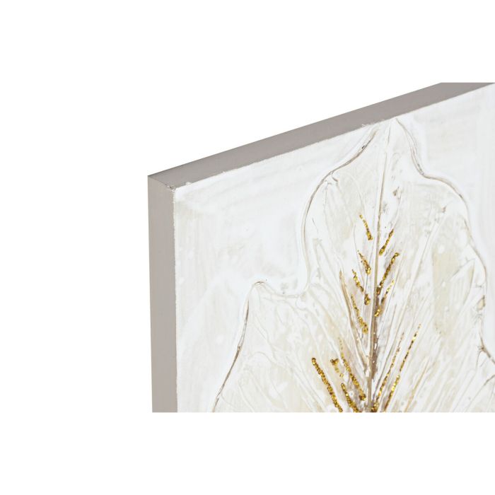 Cuadro Home ESPRIT Blanco Dorado Lienzo Madera MDF Hoja de planta Romántico 30 x 2,5 x 60 cm (2 Unidades) 3