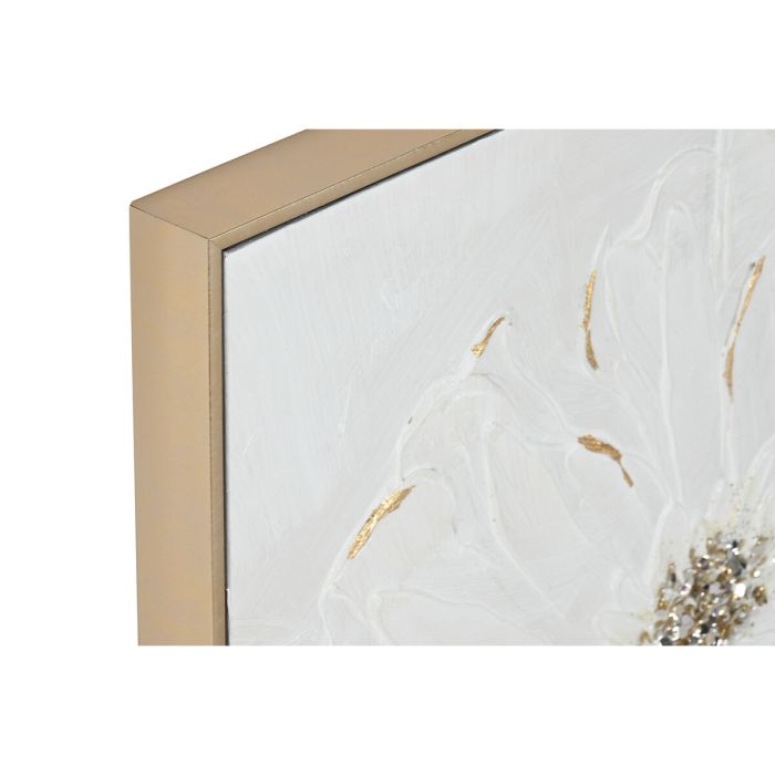 Cuadro Home ESPRIT Blanco Dorado Poliestireno Lienzo Flor Shabby Chic 62 x 4,5 x 62 cm (2 Unidades) 3