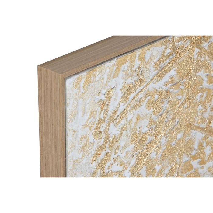 Cuadro Home ESPRIT Blanco Dorado Lienzo Madera MDF Moderno Hoja de planta 82 x 4,5 x 82 cm (2 Unidades) 2