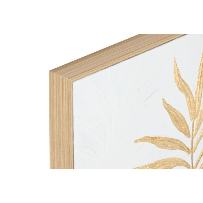 Cuadro Home ESPRIT Blanco Dorado Lienzo Madera MDF Moderno Hoja de planta 42 x 4 x 42 cm (2 Unidades) 3