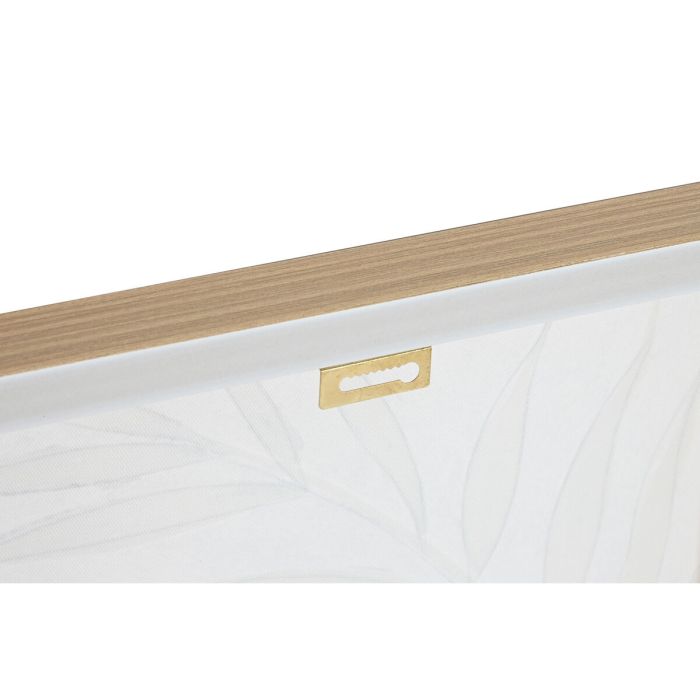 Cuadro Home ESPRIT Blanco Dorado Lienzo Madera MDF Moderno Hoja de planta 42 x 4 x 42 cm (2 Unidades) 1