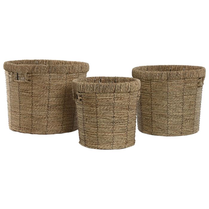 Set de Maceteros Home ESPRIT Marrón Metal Fibra Tropical 36 x 36 x 29 cm 1