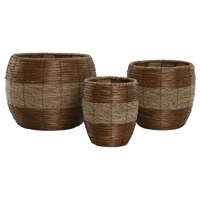 Set de Maceteros Home ESPRIT Natural Metal Fibra Tropical 33 x 33 x 30 cm 1