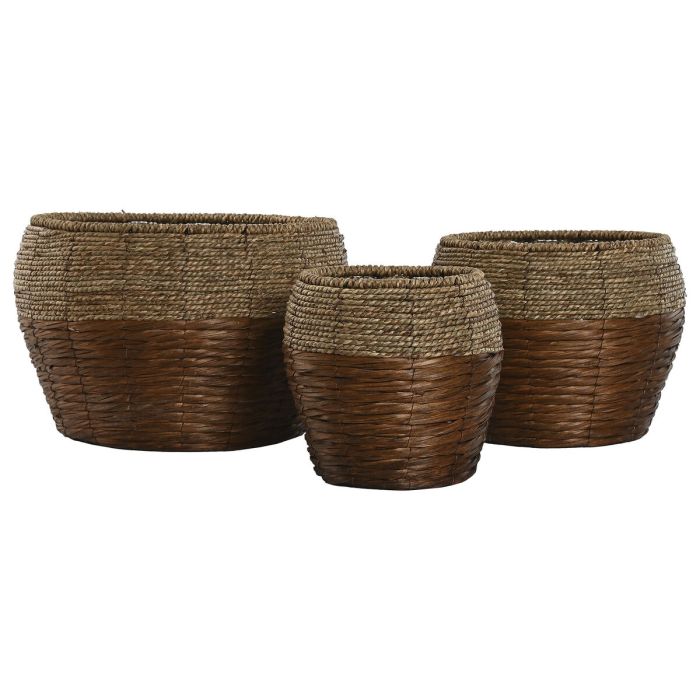 Set de Maceteros Home ESPRIT Natural Metal Fibra Tropical 32 x 32 x 23 cm 1