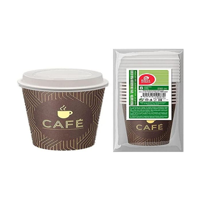 Bolsa con 8 unid. vasos de cafe+tapa con agujero 250cc best products green