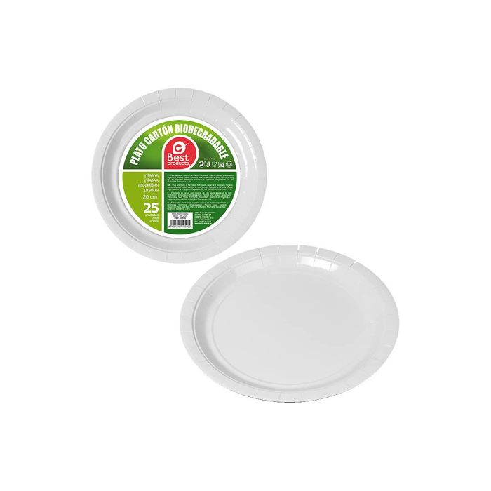 Pack con 25 unid. platos de carton blancos ø20cm best products green