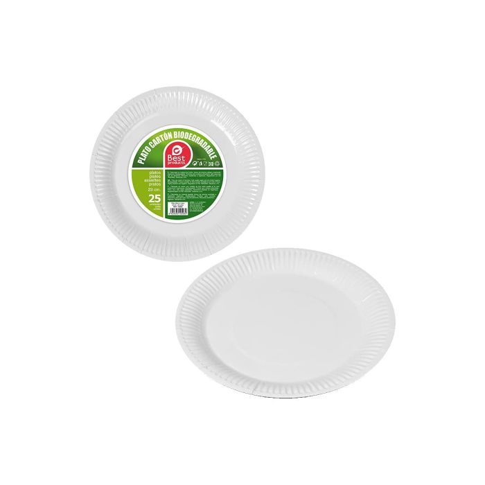 Pack con 25 unid. platos de carton blancos ø23cm best products green