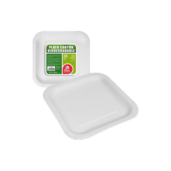 Pack con 25 unid. platos cuadrados blancos de cartón 20x20x3cm best products green
