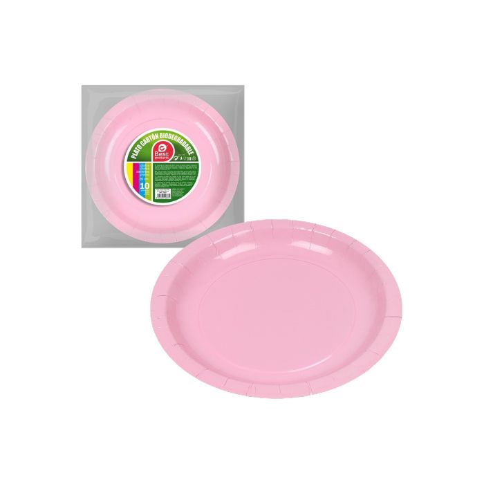 Pack con 10 unid. platos de cartón rosa baby ø20cm best products green