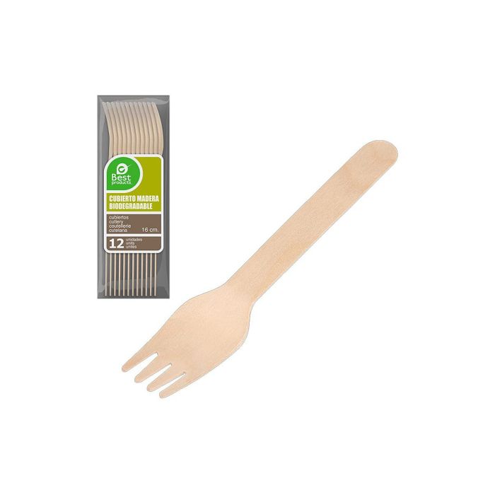 Bolsa 12 unid. tenedor de madera 16cm best products green