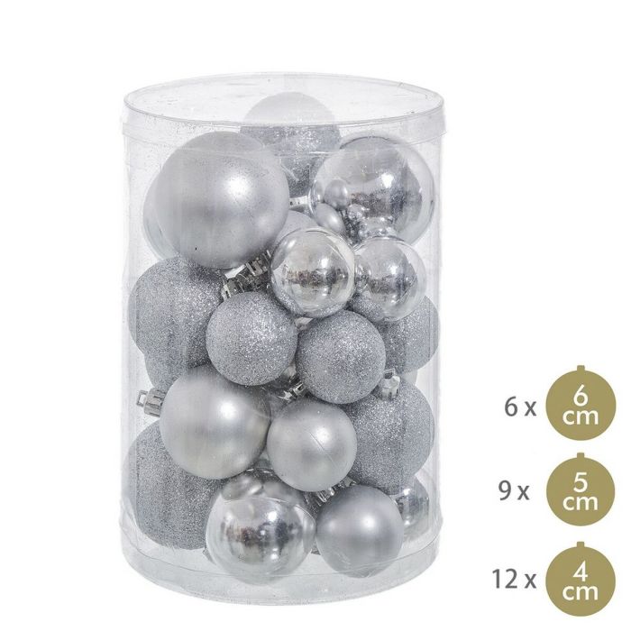 Bolas de Navidad Plateado Plástico Purpurina 12,5 x 12,5 x 27 cm (27 Unidades) 1