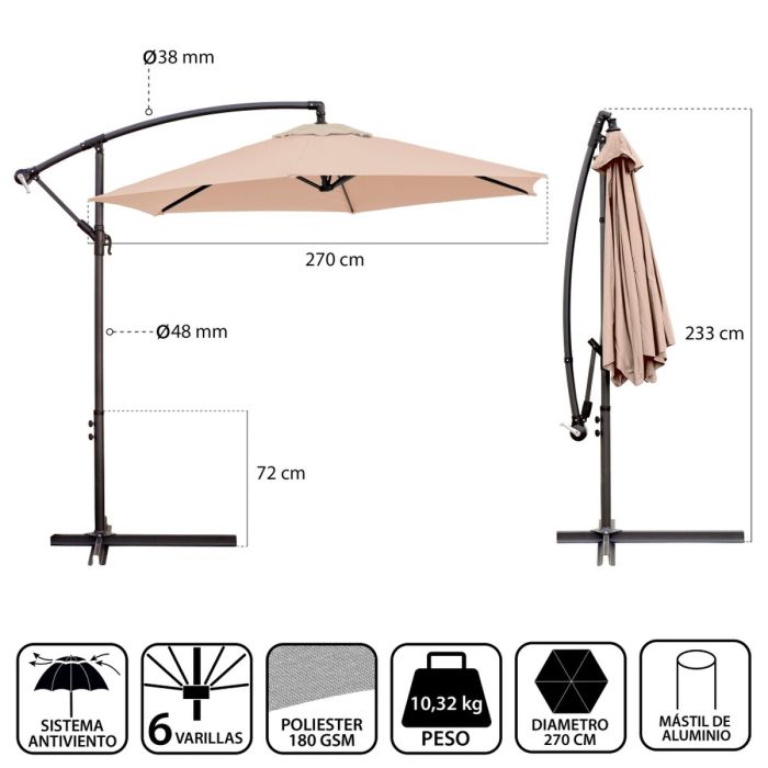 Sombrilla Monty Beige Aluminio 270 cm 2 Sombrilla Monty Beige Aluminio 270 cm 2