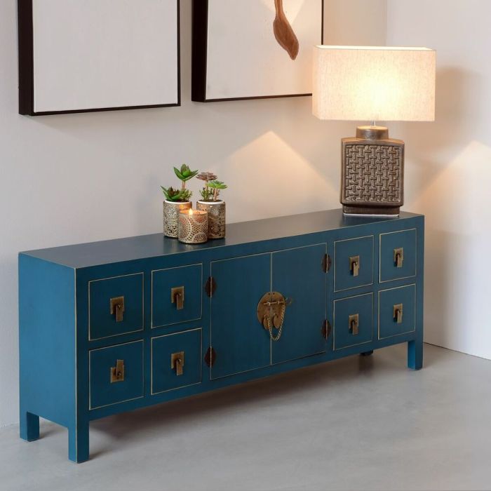 Mueble de TV ORIENTE 130 x 24 x 50,5 cm Azul Madera MDF 4