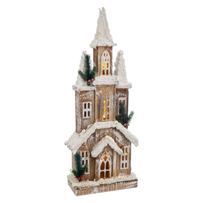 Adorno Navideño Blanco Beige Madera Casa 21 x 10 x 59 cm 1