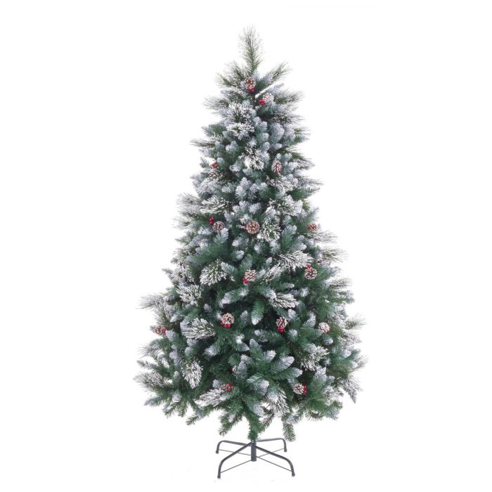 Árbol de Navidad Blanco Rojo Verde PVC Metal Polietileno Nevado 210 cm 1