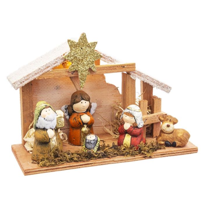 Belén nacimiento de madera con luz decoración de navidad para casa