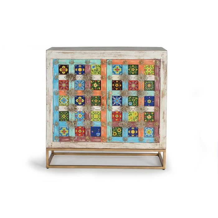 Aparador Alexandra House Living Blanco Multicolor Metal Madera de mango 90 x 90 x 40 cm 1