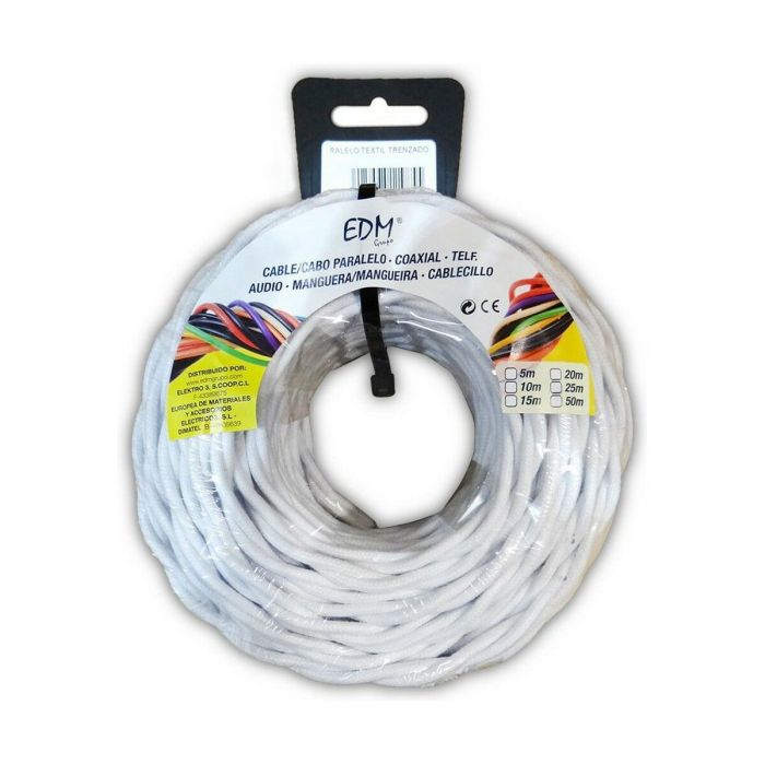 Carrete cable paralelo textil trenzado h05v-k 2 x 1,00 mm² blanco, 5 m