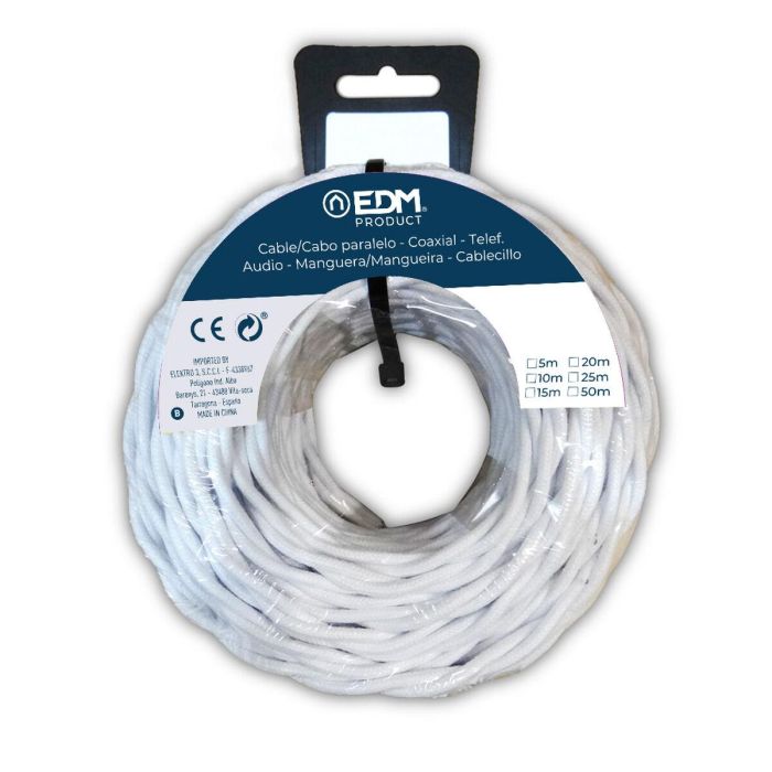 Carrete cable paralelo textil trenzado h05vv-f 3 g 1,50 mm² blanco, 25 m