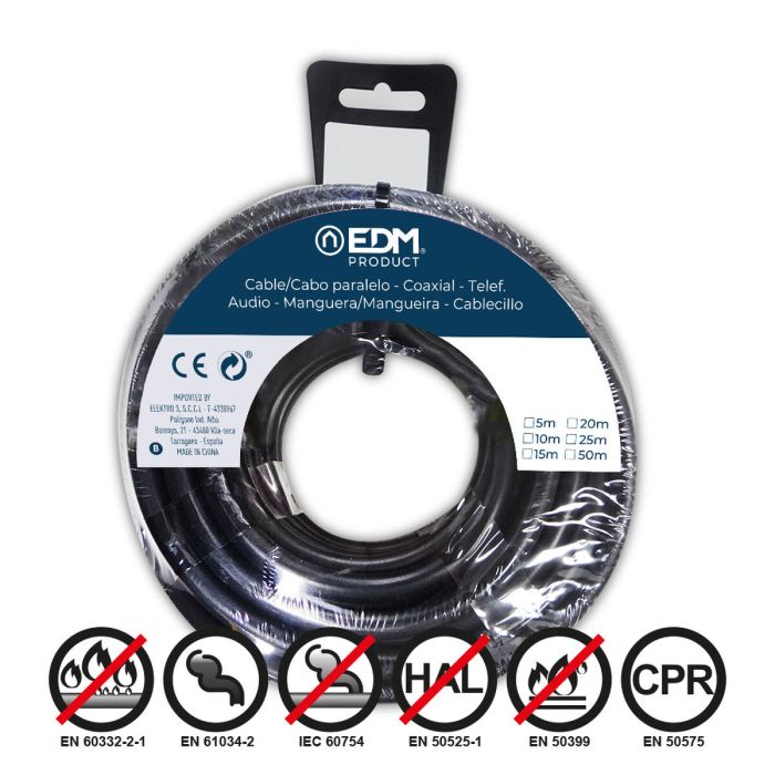 Cable EDM Negro 5 m 1,5 mm 1