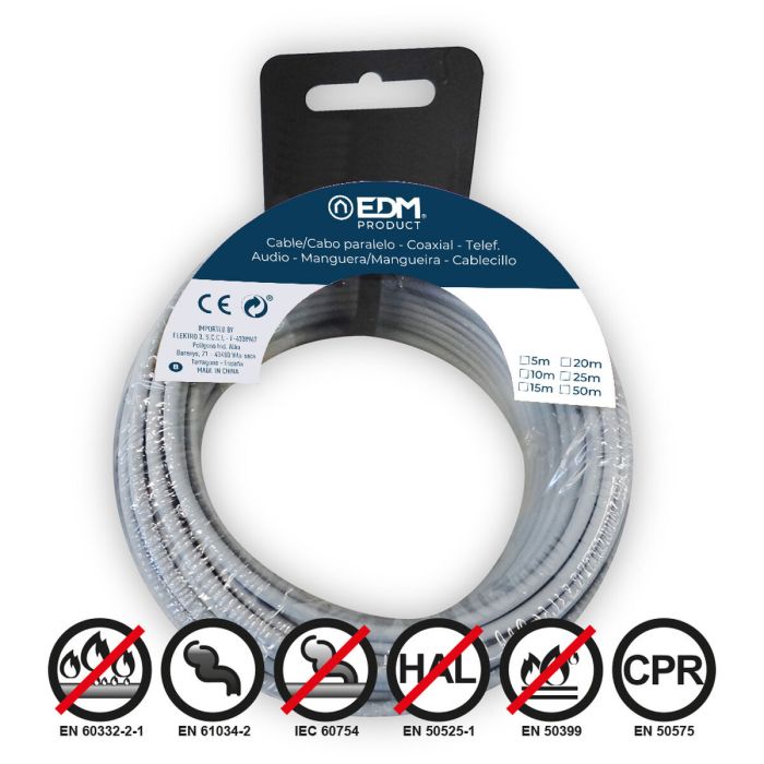 Cable EDM Gris 20 m 1,5 mm 1