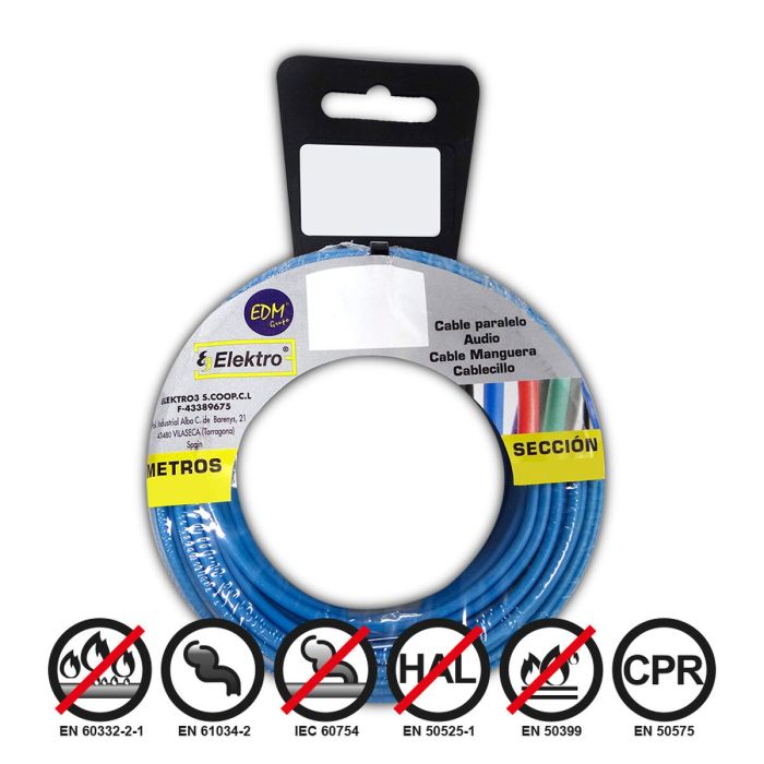 Carrete cablecillo flexible 4mm azul libre de halógenos 50m
