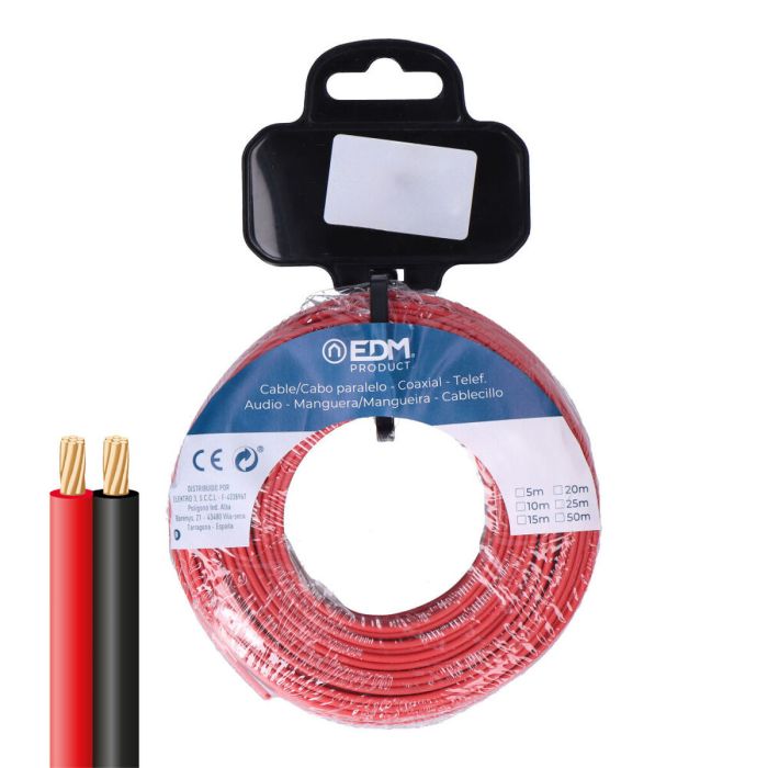 Carrete cable paralelo 2x1mm rojo/negro 10m.