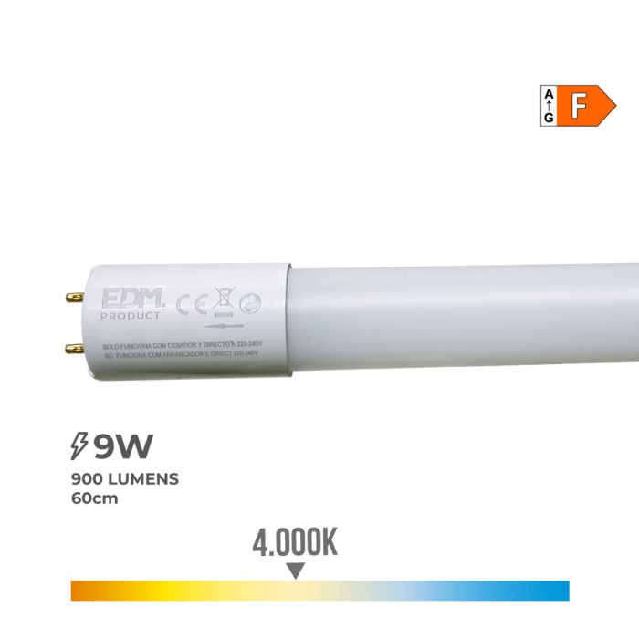 Tubo LED EDM F 9 W T8 900 Lm Ø 2,6 x 60 cm (4000 K) 2