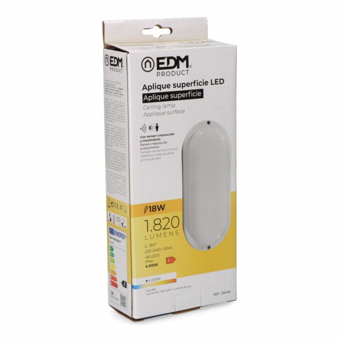 Aplique de Pared EDM 32448 Blanco Plástico F 18 W 120 W 1820 Lm Sensor de Movimiento Sensor de luz Ovalado (4000 K) 2