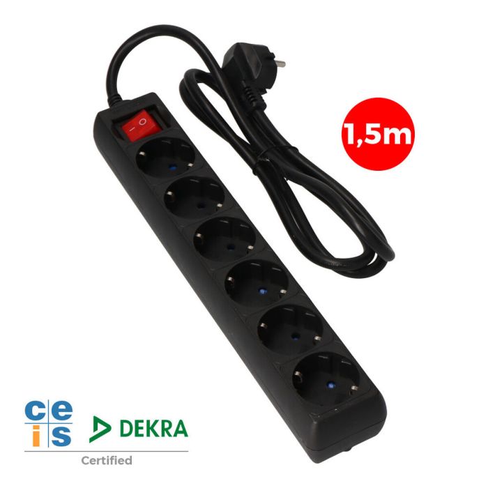 Regleta Enchufes 6 Tomas con Interruptor EDM Schuko (1,5 m) 1