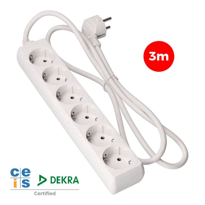 Regleta Enchufes 6 Tomas sin Interruptor EDM Schuko (3 m) 1