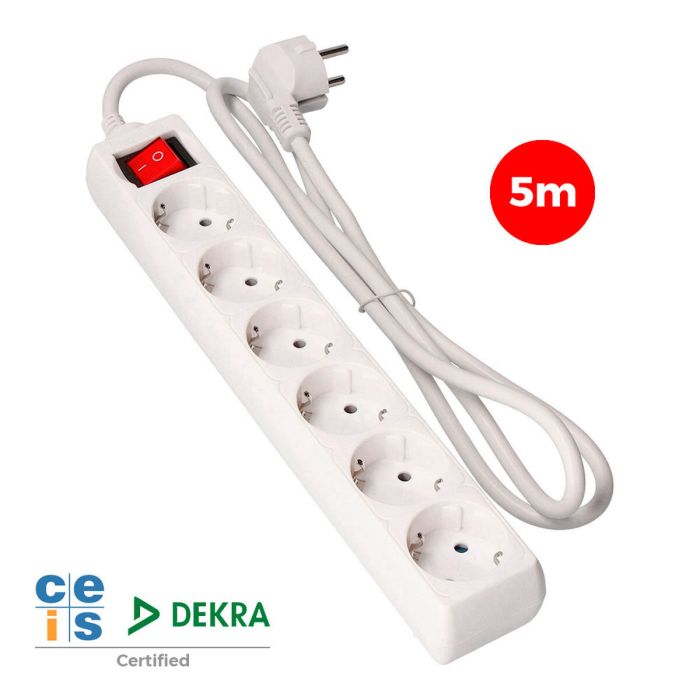 Regleta Enchufes 6 Tomas con Interruptor EDM Schuko (5 m) 1