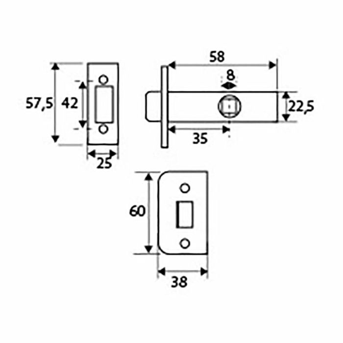 Picaporte EDM PCT03 Tubular Acero 68 x 25 x 57,5 mm 1