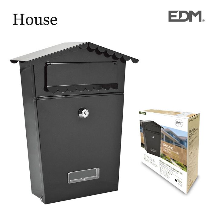 Buzón EDM House 21 x 6 x 30 cm Negro Acero 1
