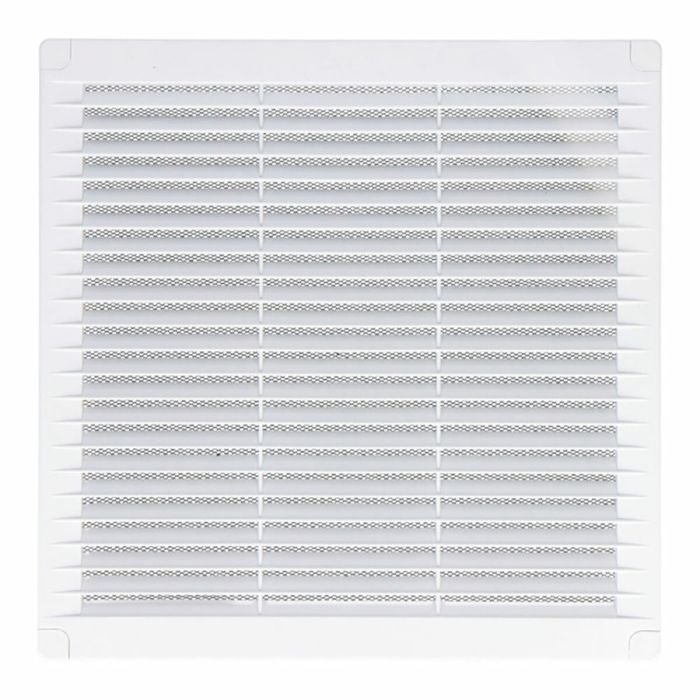 Rejilla ventilación cuadrada con tapones y mosquitera 100x100x7mm abs blanca