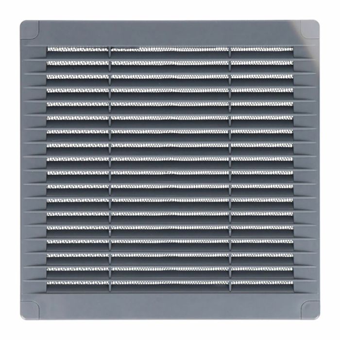 Rejilla ventilación cuadrada con tapones y mosquitera 100x100x7mm abs gris