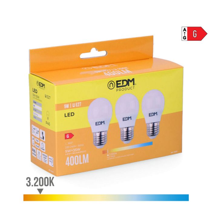 Pack de 3 bombillas LED EDM G 5 W E27 Ø 4,5 x 8 cm (3200 K) 2
