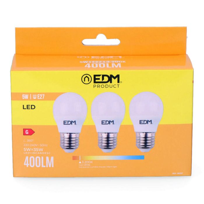 Pack de 3 bombillas LED EDM G 5 W E27 Ø 4,5 x 8 cm (3200 K) 3