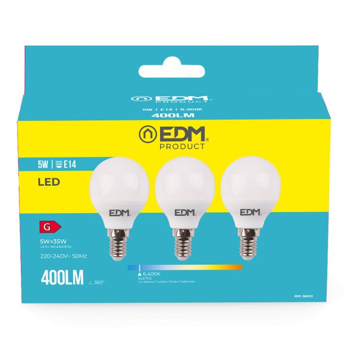 Pack de 3 bombillas LED EDM G 5 W E14 400 lm Ø 4,5 x 8 cm (6400 K) 3