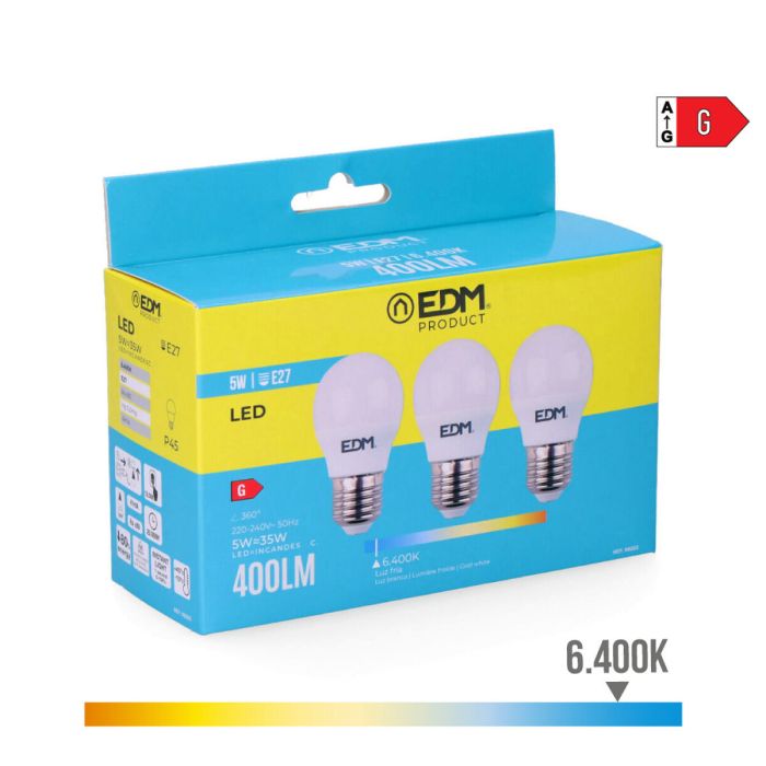Pack de 3 bombillas LED EDM G 5 W E27 400 lm Ø 4,5 x 8 cm (6400 K) 2