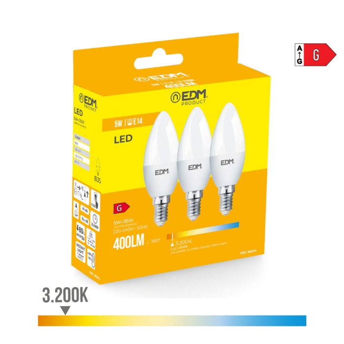 Pack de 3 bombillas LED EDM G 5 W E14 400 lm Ø 3,6 x 10 cm (3200 K) 2