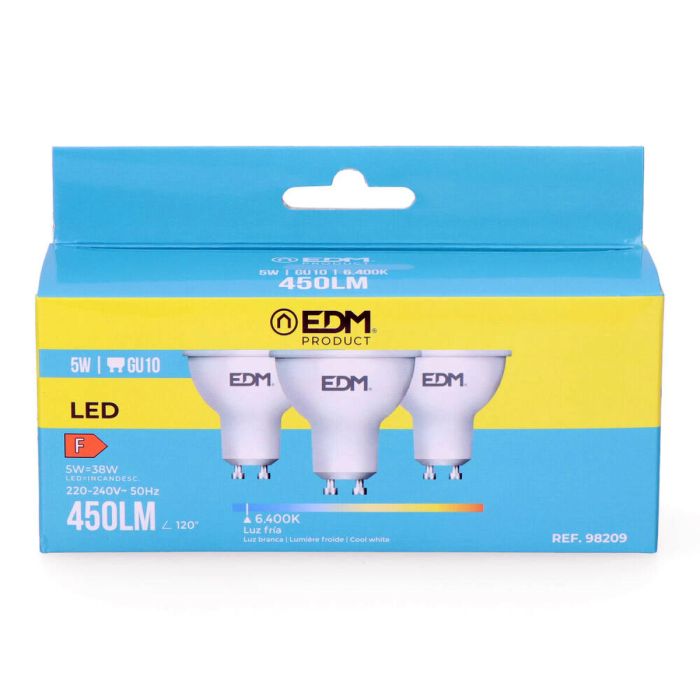 Pack de 3 bombillas LED EDM F 5 W GU10 450 lm Ø 5 x 5,5 cm (6400 K) 3